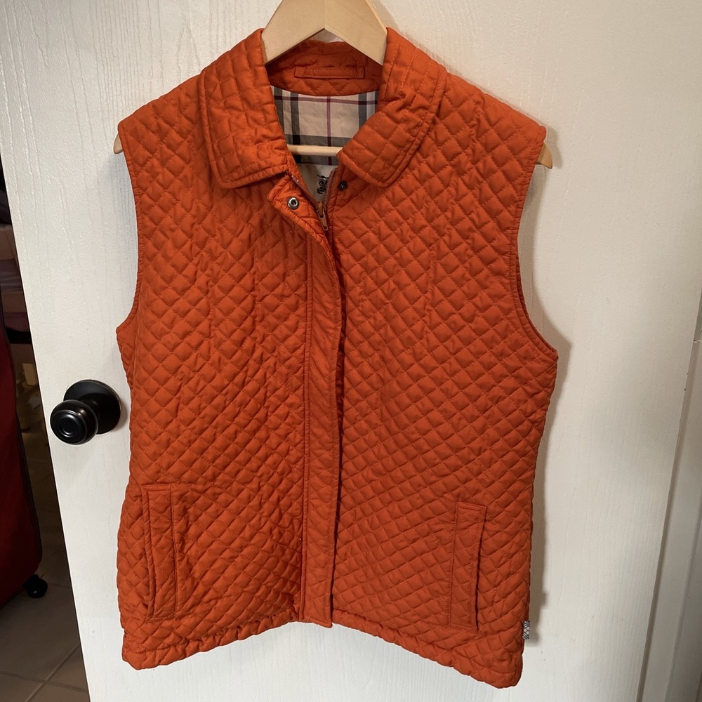 Burberry Orange Quilted Jenna Full Zip Vest Nova Check Outdoor W Medium
